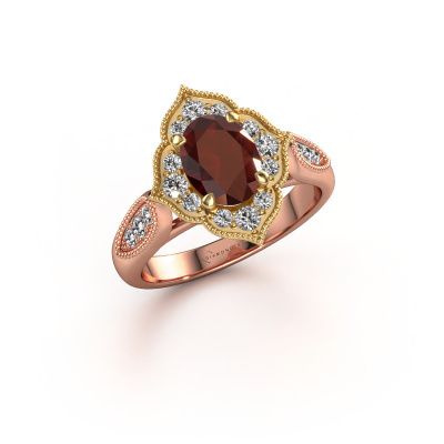 Engagement ring Rosan 585 rose gold garnet 8x6 mm