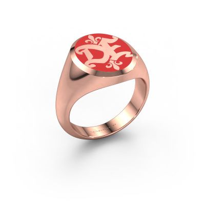 Bague monogramme Xandro Emaille 585 or rose émail rouge