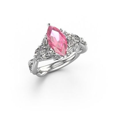 Verlovingsring Samantha MRQ 585 witgoud roze saffier 11x5.5 mm