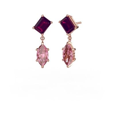 Pendants d'oreilles Toi et Moi EME MRQ 585 or rose rhodolite 8x6 mm