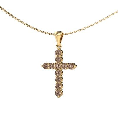 Pendentif Cross 585 or jaune diamant brun 0.660 crt