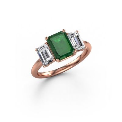 Verlovingsring Sandra 585 rosé goud smaragd 8x6 mm