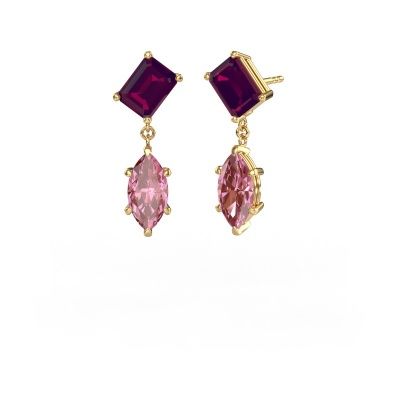 Pendants d'oreilles Toi et Moi EME MRQ 585 or jaune rhodolite 8x6 mm