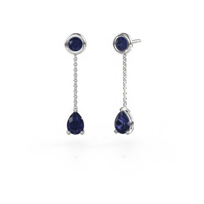 Drop earrings Laurie 3 585 white gold sapphire 7x5 mm
