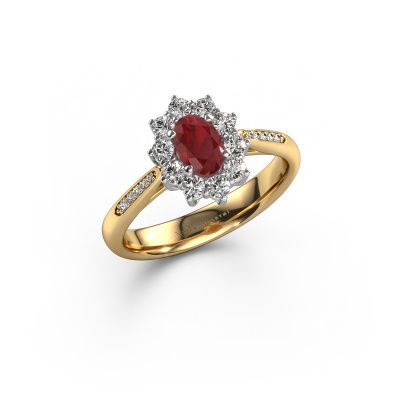 Bague de fiançailles Leesa 2 585 or jaune rubis 6x4 mm
