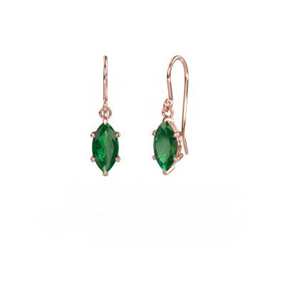 Drop earrings Laurie MRQ 1 585 rose gold emerald 10x5 mm