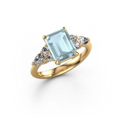 Promise ring Melani EME 585 goud aquamarijn 9x7 mm