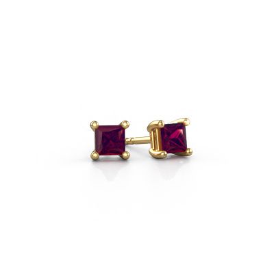 Stud earrings Sam square 585 gold rhodolite 4 mm