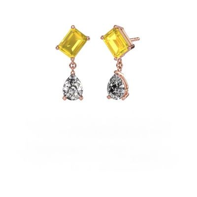 Boucles d'oreilles Toi et Moi EME PER 585 or rose saphir jaune 8x6 mm