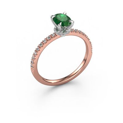 Engagement ring Crystal OVL 4 585 rose gold emerald 7x5 mm