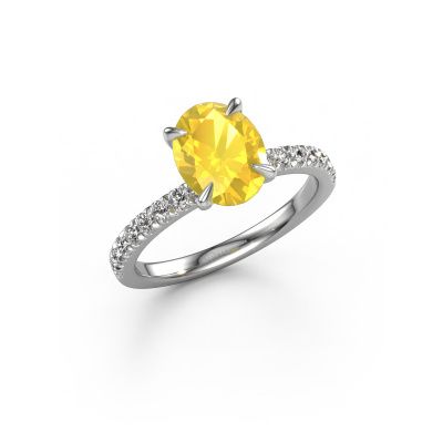 Engagement ring Crystal OVL 2 585 white gold yellow sapphire 9x7 mm
