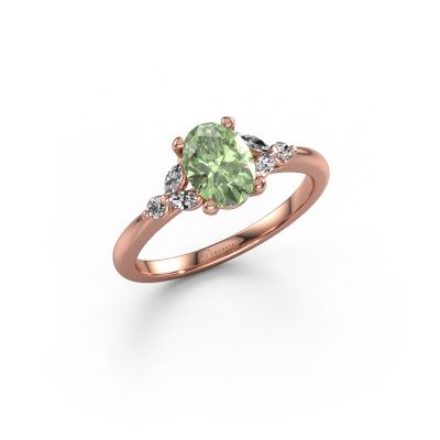 Engagement ring Megan OVL 585 rose gold green lab grown diamond 7,5x5,5 mm