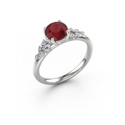Engagement ring Emma RND 585 white gold ruby 6.5 mm