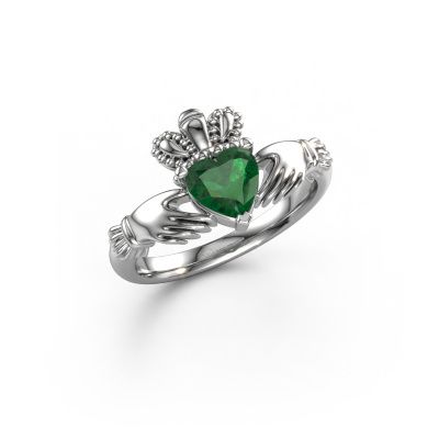 Ring Claddagh 2 950 platinum emerald 6 mm
