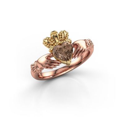 Ring Claddagh 2 585 rosé goud bruine diamant 0.80 crt