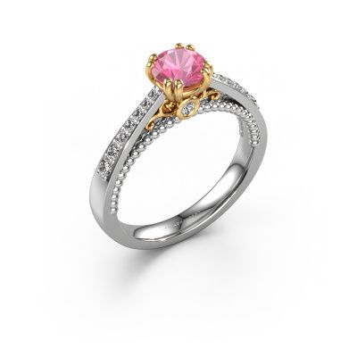 Bague de fiançailles Rozella 585 or blanc saphir rose 5.5 mm