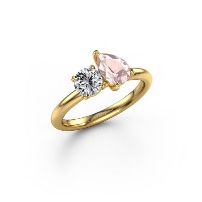 Engagement ring Toi et Moi PER-RND 585 gold morganite champagne 7x5 mm