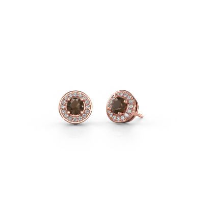 Stud earrings Agaat 585 rose gold smokey quartz 5 mm