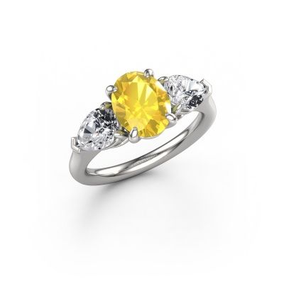 Bague de fiançailles Carma OVL 585 or blanc saphir jaune 9x7 mm