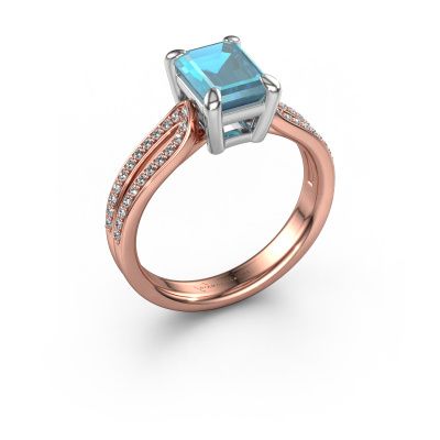 Engagement ring Antonia eme 2 585 rose gold blue topaz 8x6 mm