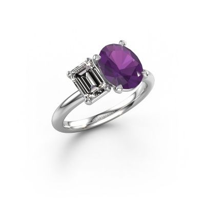 Engagement ring Toi et Moi OVL-EME 585 white gold amethyst 9x7 mm