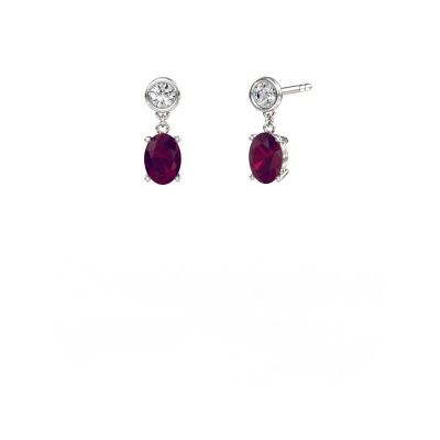 Pendants d'oreilles Lacey OVL 585 or blanc rhodolite 7x5 mm