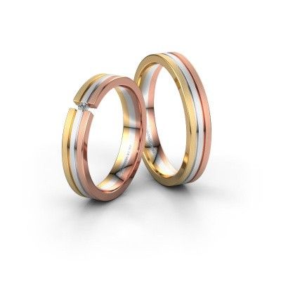 Wedding rings set WH0402LM14AM ±4x1.7 mm 14 Carat white gold diamond 0.012 crt