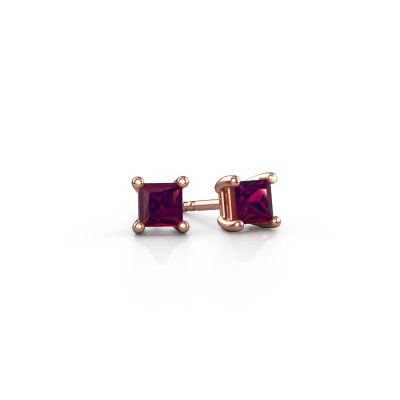 Stud earrings Sam square 585 rose gold rhodolite 4 mm