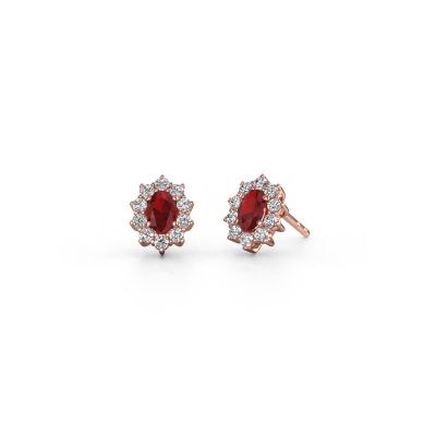 Boucles d'oreilles Leesa 585 or rose rubis 6x4 mm