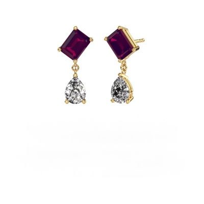 Boucles d'oreilles Toi et Moi EME PER 585 or jaune rhodolite 8x6 mm