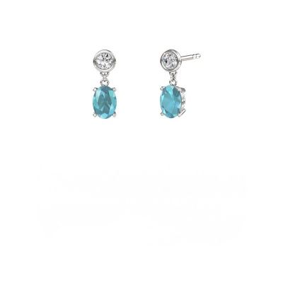 Pendants d'oreilles Lacey OVL 585 or blanc topaze bleue 7x5 mm
