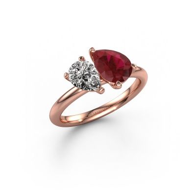 Engagement ring Toi et Moi PER-PER 585 rose gold ruby 8x6 mm
