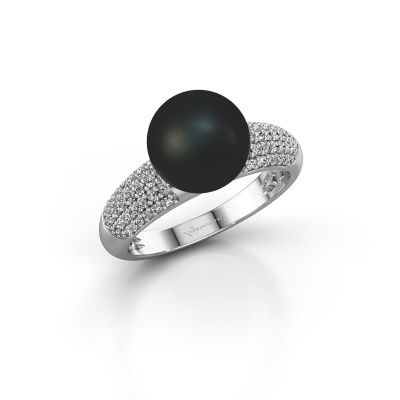 Ring Anisa 585 witgoud zwarte parel 9 mm