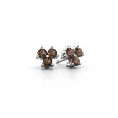 Clous d'oreilles Shirlee 585 or blanc quartz fumé 3 mm