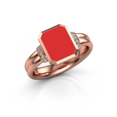 Siegelring Gwenn 3 585 Roségold Rot Emaille 10x8 mm