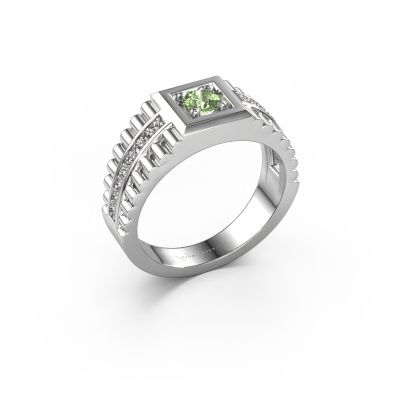 Men's ring Maikel 585 white gold green lab grown diamond 4.2 mm