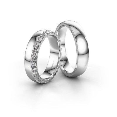 Wedding rings set WH6122LM25BP ±5x2 mm 14 Carat white gold diamond 0.825 crt