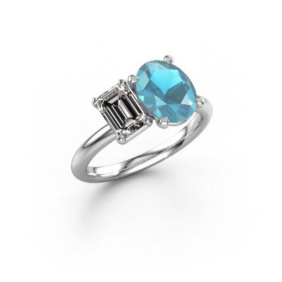 Engagement ring Toi et Moi OVL-EME 585 white gold blue topaz 9x7 mm