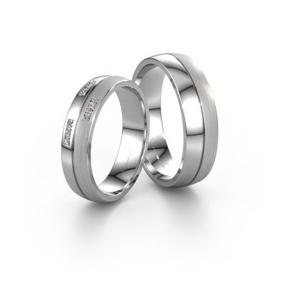 Wedding rings set WH0206LM25APM ±0.20x0.07 in 14 Carat white gold diamond 0.012 crt