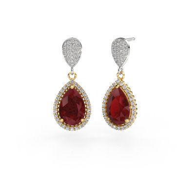 Drop earrings Tilly per 2 585 gold ruby 12x8 mm