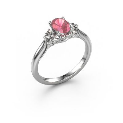 Engagement ring Laurian OVL 585 white gold tourmaline pink 7x5 mm