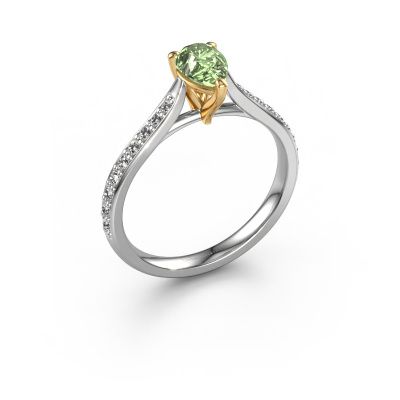 Engagement ring Mignon PER 2 585 white gold green lab grown diamond 6.5x4.5 mm