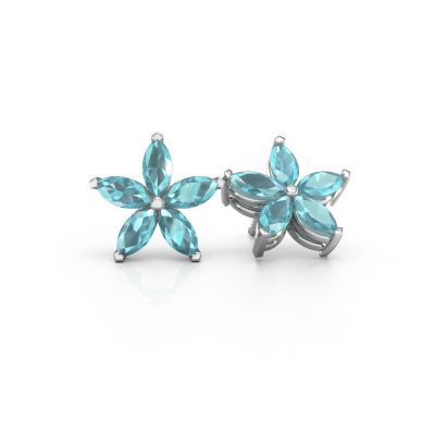 Clous d'oreilles Sylvana 950 platine topaze bleue 5x2.5 mm