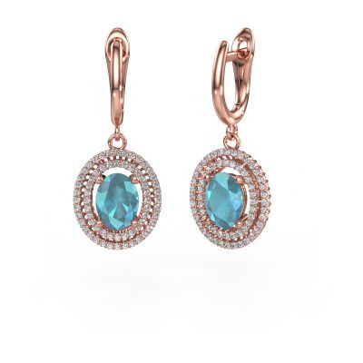 Ohrhänger Karren 585 Roségold Blau Topas 8x6 mm