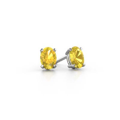 Clous d'oreilles Sam OVL 585 or blanc saphir jaune 7x5 mm
