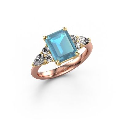 Bague de fiançailles Melani EME 585 or rose topaze bleue 9x7 mm