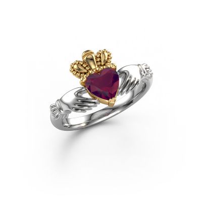 Ring Claddagh 2 585 white gold rhodolite 6 mm