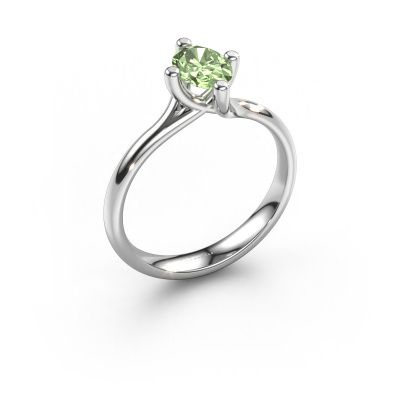 Engagement ring Dewi Oval 585 white gold green lab grown diamond 7x5 mm