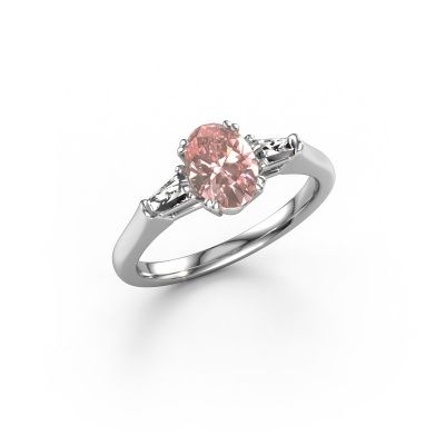 Engagement ring Indy OVL 950 platinum pink lab grown diamond 8x6 mm