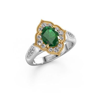 Engagement ring Rosan 585 white gold emerald 8x6 mm